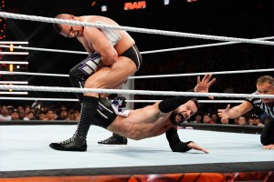 Finn Balor reaches for the ropes as GUNTHER attempts to hold him in a Boston crab during last week's WWE's Monday Night RAW.